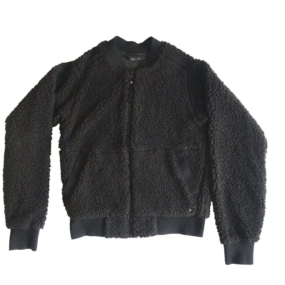 prAna Polar Escape Sherpa Fleece Jacket Womens Size M Black Reversible Bomber